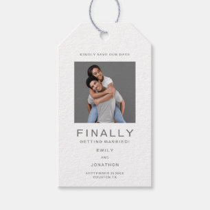 Einfaches Foto Typografie Grau Save the Date Gesch Geschenkanhänger