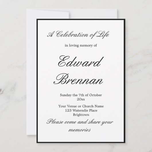 Einfaches Foto zur Beerdigung Einladung (Rückseite)