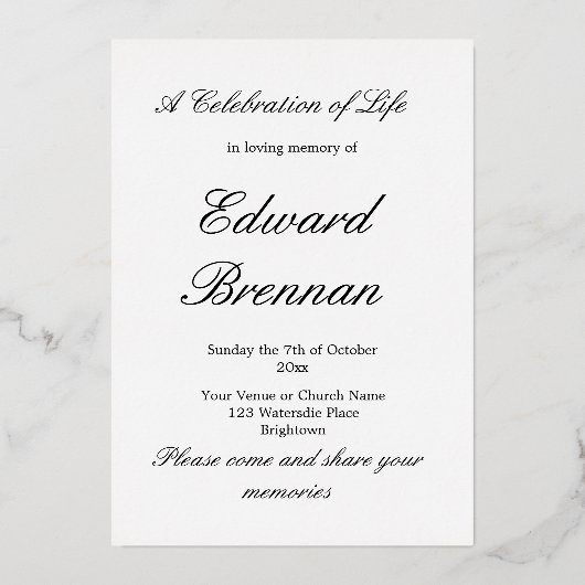 Einfaches Foto zur Beerdigung Folieneinladung (Rückseite)