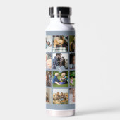 Einfaches Fotocollagen-Monogramm-Andenken blau Trinkflasche (Links)