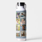 Einfaches Fotocollagen-Monogramm-Andenken blau Trinkflasche (Vorne)