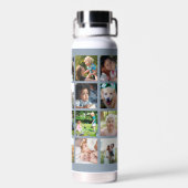 Einfaches Fotocollagen-Monogramm-Andenken blau Trinkflasche (Rückseite)