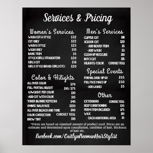 Einfaches Friseursalon-Menü Poster (Vorne)