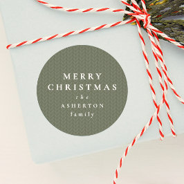 Einfaches Frohe Weihnachten sagegrünes Strickmuste Runder Aufkleber