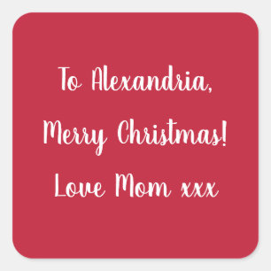 Einfaches Frohe Weihnachten von Mama Rot und Weiß Quadratischer Aufkleber