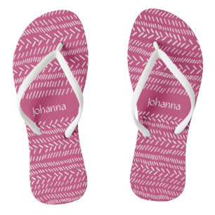 Einfaches Fuchsia Rosa Weiße Streifen Boho Namen h Badesandalen