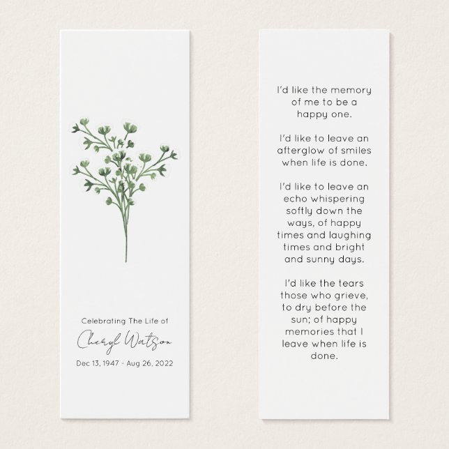 Einfaches Gedenkbuchzeichen Baby's Breath (Vorne & Hinten)