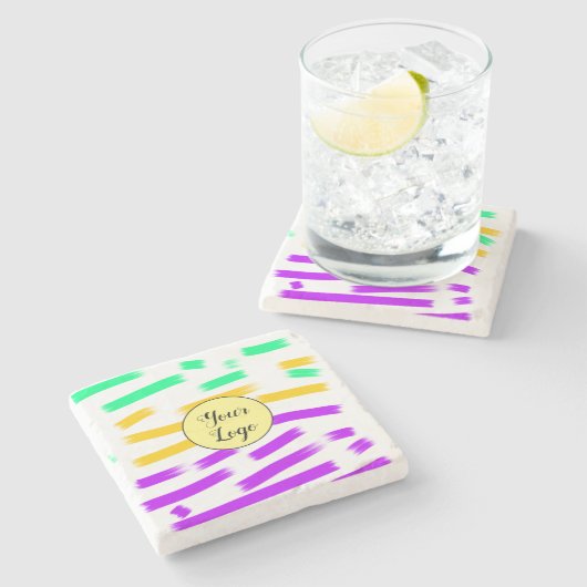 einfaches, gelbblaues Wasserfarbenlogo Steinuntersetzer (Seitenansicht)