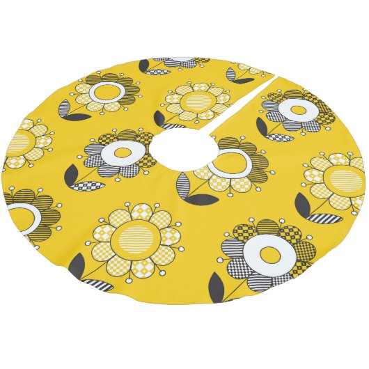 Einfaches gelbes Folklore-Muster Polyester Weihnachtsbaumdecke (Schrägansicht)