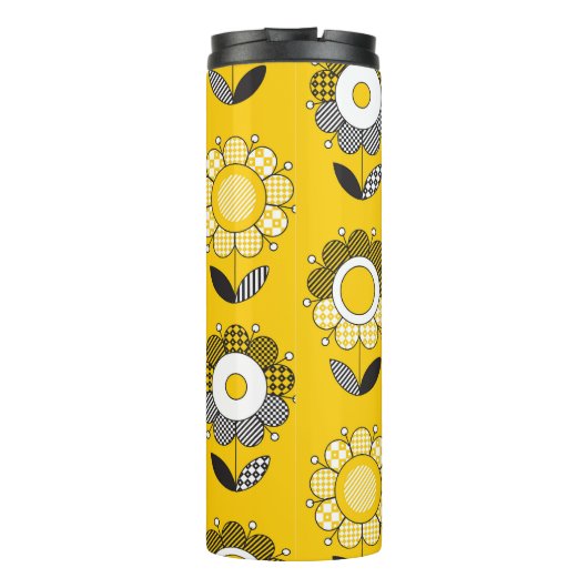 Einfaches gelbes Folklore-Muster Thermosbecher (Rückseite)