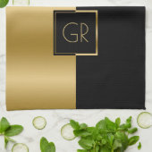 Einfaches geometrisches Design aus Schwarz und Gol Geschirrtuch (Gefaltet)