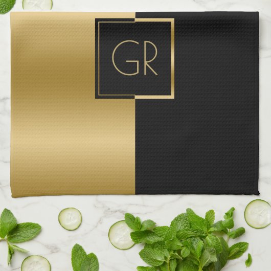 Einfaches geometrisches Design aus Schwarz und Gol Geschirrtuch (Gefaltet)