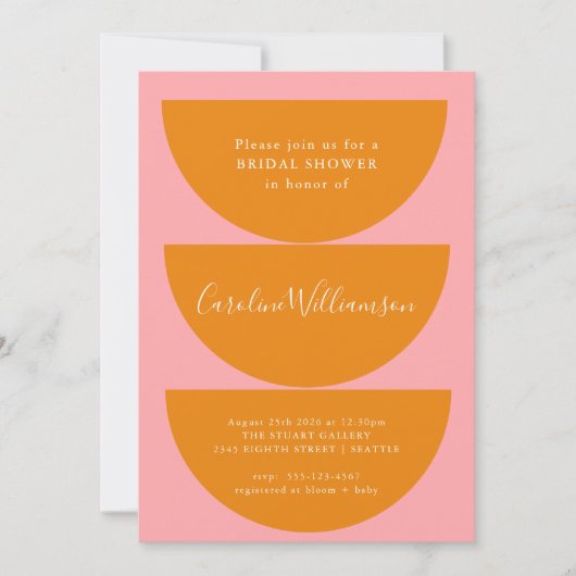 Einfaches geometrisches Rosa Orange Modernes Braut Einladung (Vorderseite)