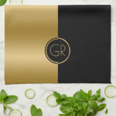 Einfaches geometrisches Schwarz-Gold-Design 2 Geschirrtuch (Gefaltet)