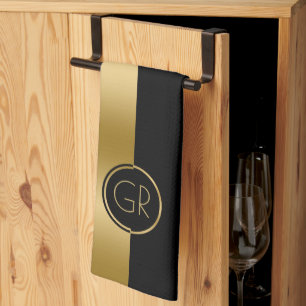 Einfaches geometrisches Schwarz-Gold-Design 2 Geschirrtuch