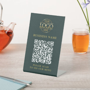 Einfaches Geschäft-Logo QR-Code-Menü Kontaktlos Sockelschild