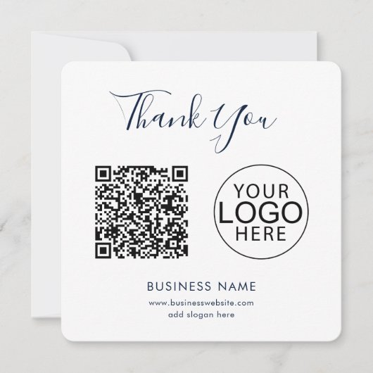 Einfaches Geschäftslogo und QR-Code Danke Mitteilungskarte (Vorderseite)