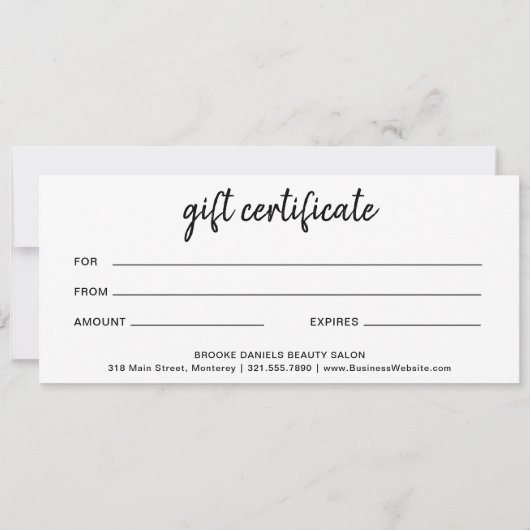 Einfaches Geschenkgutschein für Schwarze Elegante (Rückseite)