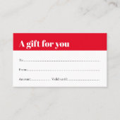 Einfaches Geschenkgutschein in Rot-Weiß Rabattkarte (Vorderseite)
