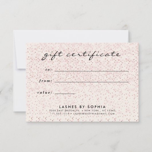 Einfaches Geschenkgutschein mit elegantem Rosatinr (Rückseite)