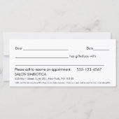 Einfaches Geschenkzertifikat in Weiß und Schwarz (Rückseite)