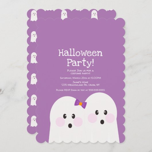 Einfaches Ghost-Couple-Halloween-Party rosa Muster Einladung (Vorne/Hinten)
