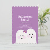 Einfaches Ghost-Couple-Halloween-Party rosa Muster Einladung (Stehend Vorderseite)