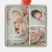 Einfaches Gitter mit drei Personalisierten Fotos Ornament Aus Metall (Vorne)