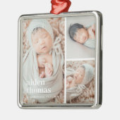 Einfaches Gitter mit drei Personalisierten Fotos Ornament Aus Metall (Links)