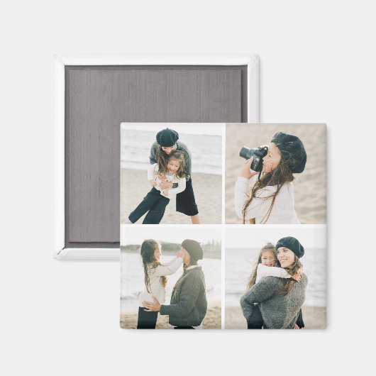 Einfaches Gitter mit vier Personalisierten Fotos Magnet (Vorderseite/Rückseite)