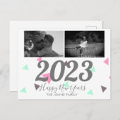 Einfaches Glück für neue Jahre 2023 Pink Confetti Postkarte (Vorne/Hinten)