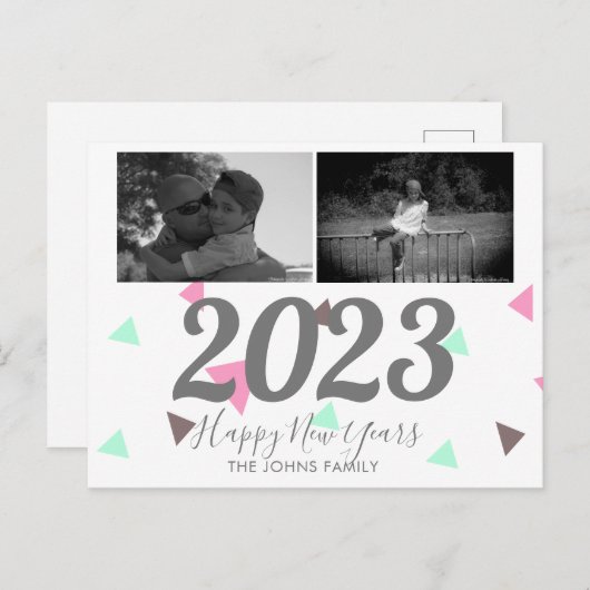 Einfaches Glück für neue Jahre 2023 Pink Confetti Postkarte (Vorne/Hinten)