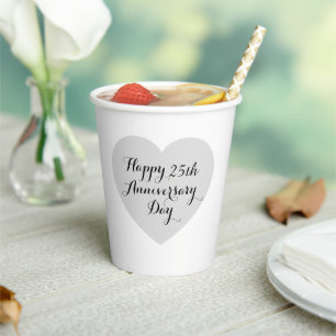 Einfaches Glück zum 25. Hochzeitstag Silbernes Her Pappbecher
