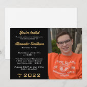 Einfaches Gold Black & White Abschluss Foto Einlad Einladung (Vorne/Hinten)