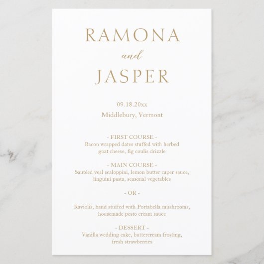 Einfaches Gold Bold Modern Wedding Menu (Vorderseite)