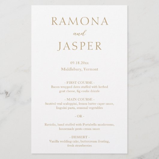 Einfaches Gold Bold Modern Wedding Menu Flyer (Vorne)