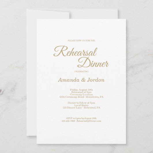 Einfaches Gold Calligraphy Probe Dinner Einladung (Vorderseite)