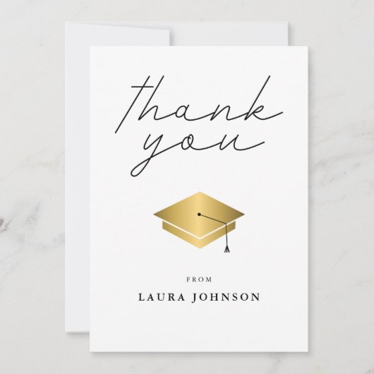 Einfaches Gold Cap Abschluss Foto Dankeskarte (Vorderseite)