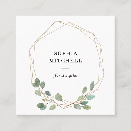 Einfaches Gold des Eukalyptus-Grün-| geometrisch Quadratische Visitenkarte (Vorderseite)