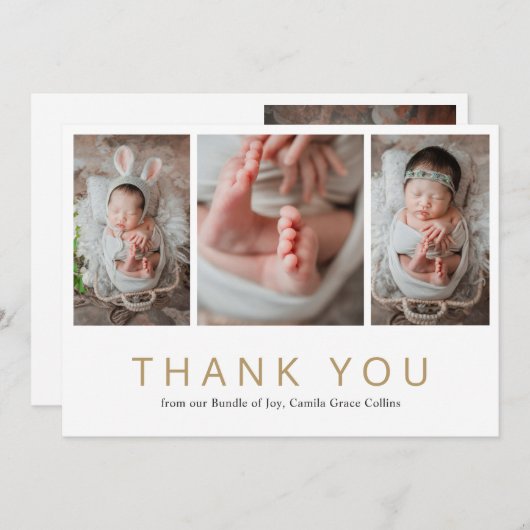 Einfaches Gold Foto Elegant Baby Shower Dankeskarte (Vorne/Hinten)