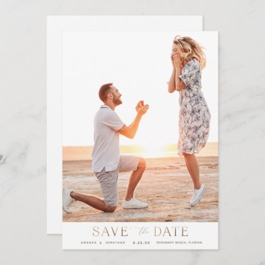 Einfaches Gold-Foto Save the Date Einladung (Vorne/Hinten)