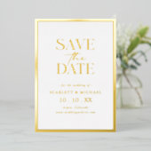 Einfaches Gold Foto Save the Date Foil Einladung (Stehend vorne)