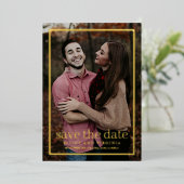Einfaches Gold-Foto Save the Date Folieneinladung (Stehend vorne)