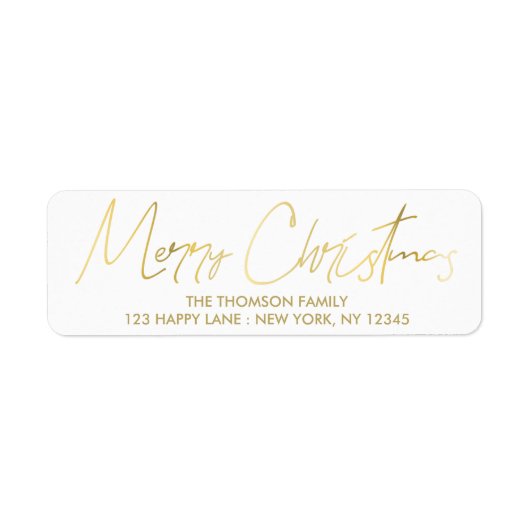 Einfaches Gold Frohe Weihnachtshandschrift Etikett (Vorne)
