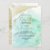 Einfaches Gold Green Minimalistisch Gender Reveal Einladung (Vorne/Hinten)