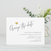 Einfaches Gold Heart verändert das Datum Hochzeit Ankündigung (Stehend Vorderseite)