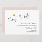 Einfaches Gold Heart verändert das Datum Hochzeit Ankündigung (Vorne/Hinten)