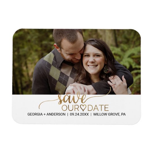 Einfaches Gold-Kalligrafie-Save the Date Foto Magnet (Horizontal)