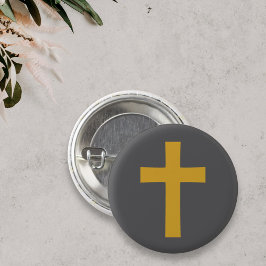 Einfaches Gold-Kreuz mit schwarzer Taste Button