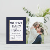 Einfaches Gold-Lined Navy Blue rettet Termine Save The Date (Stehend Vorderseite)